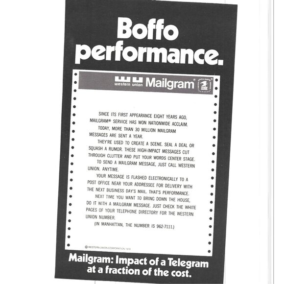 United States Postal Service Mailgram Advertisement 1970s Vintage Print Ad 9 inc - Picture 1 of 2
